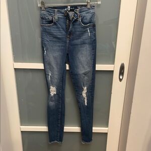 7 For All Mankind Blue Skinny Jeans Distressed Style, high waist ankle Guinevere